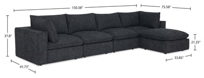 Sofa sectionnel modulaire Fusion 5 pièces en tissu de chenille gris anthracite avec coussins en duvet et plumes et pouf