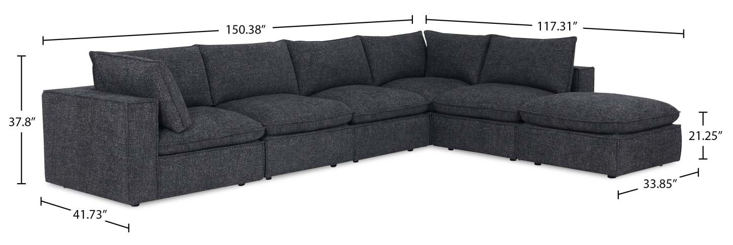 Sofa sectionnel modulaire Fusion 6 pièces en tissu de chenille gris anthracite avec coussins de dossier amovibles en duvet et plumes