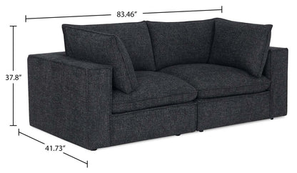 Causeuse modulaire Fusion de 83,46 po en tissu de chenille gris anthracite avec coussins de dossier amovibles en couette et plumes