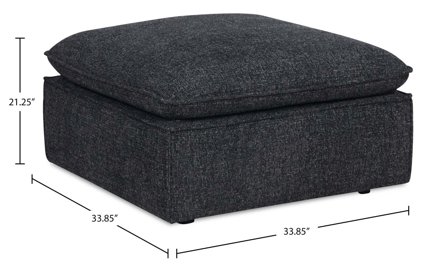 Fusion 33.85 Ottoman en tissu chenille gris anthracite avec coussin en plumes | Pouf Fusion de 33,85 po en tissu chenille gris anthracite avec coussin en couette et plumes