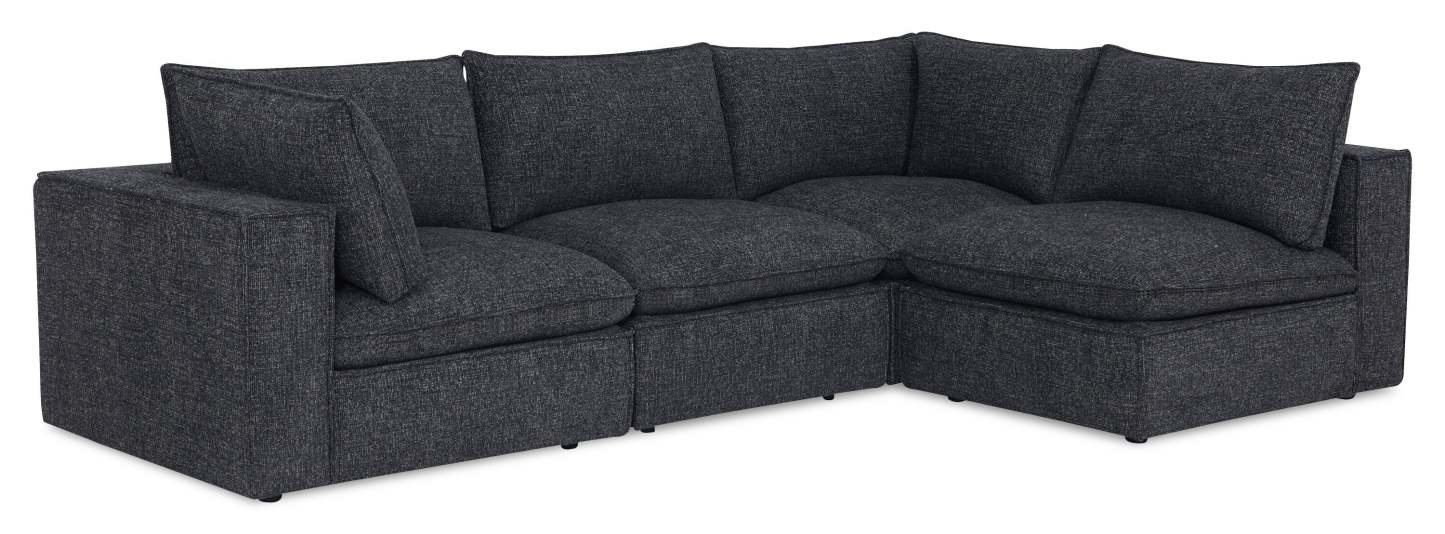 Fusion modulaire 4 pièces en tissu chenille gris anthracite avec coussins de dossier amovibles en plumes | Canapé sectionnel modulaire Fusion 4 pièces en tissu chenille gris anthracite avec coussins de dossier amovibles en couette et plumes