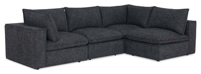 Fusion modulaire 4 pièces en tissu chenille gris anthracite avec coussins de dossier amovibles en plumes | Canapé sectionnel modulaire Fusion 4 pièces en tissu chenille gris anthracite avec coussins de dossier amovibles en couette et plumes