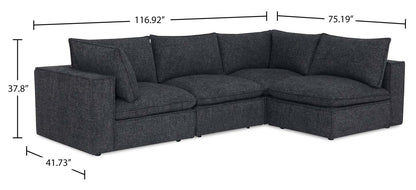 Fusion modulaire 4 pièces en tissu chenille gris anthracite avec coussins de dossier amovibles en plumes | Canapé sectionnel modulaire Fusion 4 pièces en tissu chenille gris anthracite avec coussins de dossier amovibles en couette et plumes