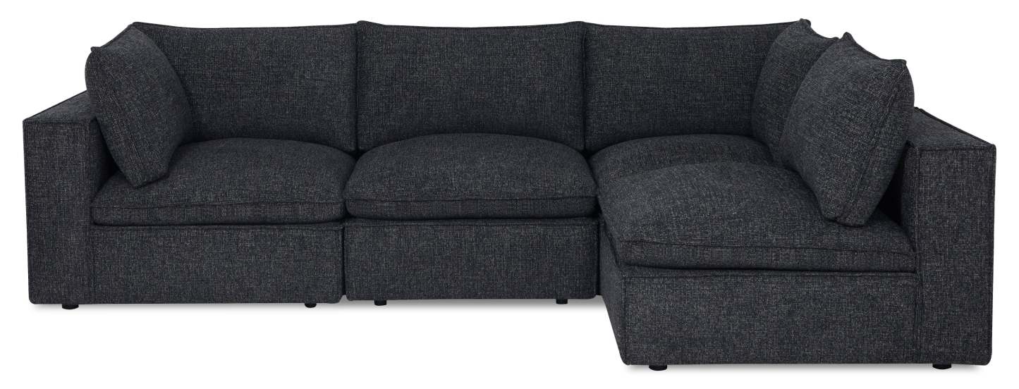 Fusion modulaire 4 pièces en tissu chenille gris anthracite avec coussins de dossier amovibles en plumes | Canapé sectionnel modulaire Fusion 4 pièces en tissu chenille gris anthracite avec coussins de dossier amovibles en couette et plumes