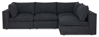 Fusion modulaire 4 pièces en tissu chenille gris anthracite avec coussins de dossier amovibles en plumes | Canapé sectionnel modulaire Fusion 4 pièces en tissu chenille gris anthracite avec coussins de dossier amovibles en couette et plumes