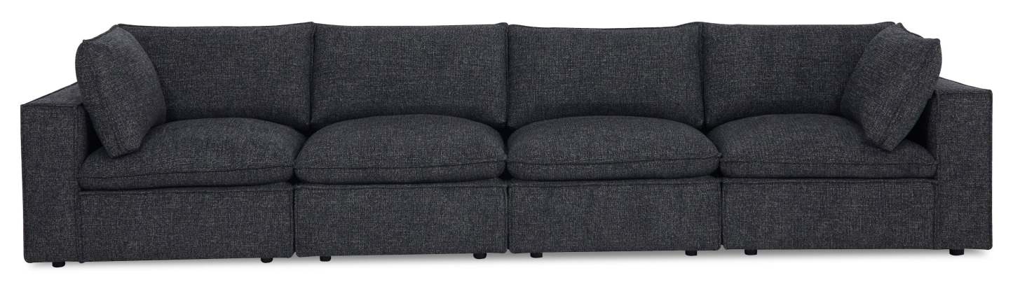 Fusion modulaire 4 pièces en tissu chenille gris anthracite avec coussins de dossier amovibles en plumes | Canapé sectionnel modulaire Fusion 4 pièces en tissu chenille gris anthracite avec coussins de dossier amovibles en couette et plumes