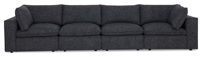 Fusion modulaire 4 pièces en tissu chenille gris anthracite avec coussins de dossier amovibles en plumes | Canapé sectionnel modulaire Fusion 4 pièces en tissu chenille gris anthracite avec coussins de dossier amovibles en couette et plumes