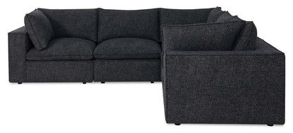 Fusion modulaire 5 pièces en tissu chenille gris anthracite avec coussins de dossier amovibles en plumes | Sectionnel modulaire Fusion 5 pièces en tissu de chenille gris anthracite avec coussins de dossier amovibles en couette et plumes