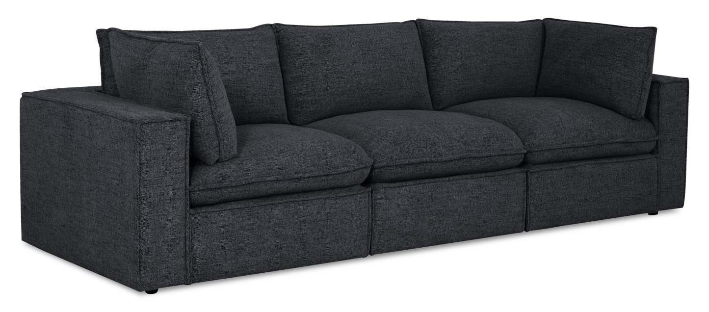 Fusion Modular 116.92 Canapé en tissu chenille gris anthracite avec coussins de dossier amovibles en plumes | Canapé modulaire Fusion de 116,92 po en tissu chenille gris anthracite avec coussins de dossier amovibles en couette et plumes