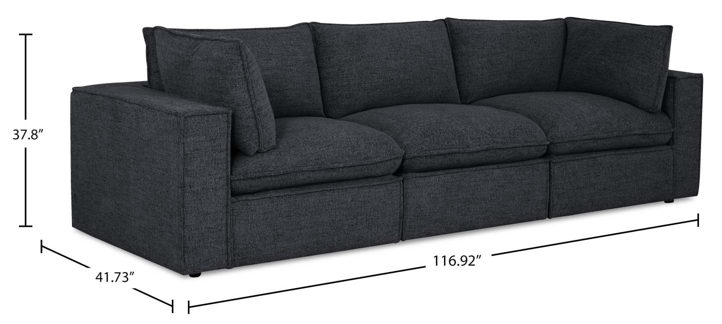 Fusion Modular 116.92 Canapé en tissu chenille gris anthracite avec coussins de dossier amovibles en plumes | Canapé modulaire Fusion de 116,92 po en tissu chenille gris anthracite avec coussins de dossier amovibles en couette et plumes