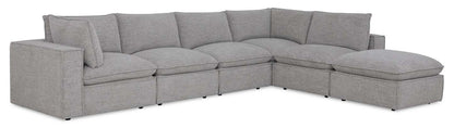 Fusion modulaire 6 pièces en tissu chenille gris argenté avec coussins de dossier amovibles en plumes | Sectionnel modulaire Fusion 6 pièces en tissu de chenille gris argenté avec coussins de dossier amovibles en couette et plumes