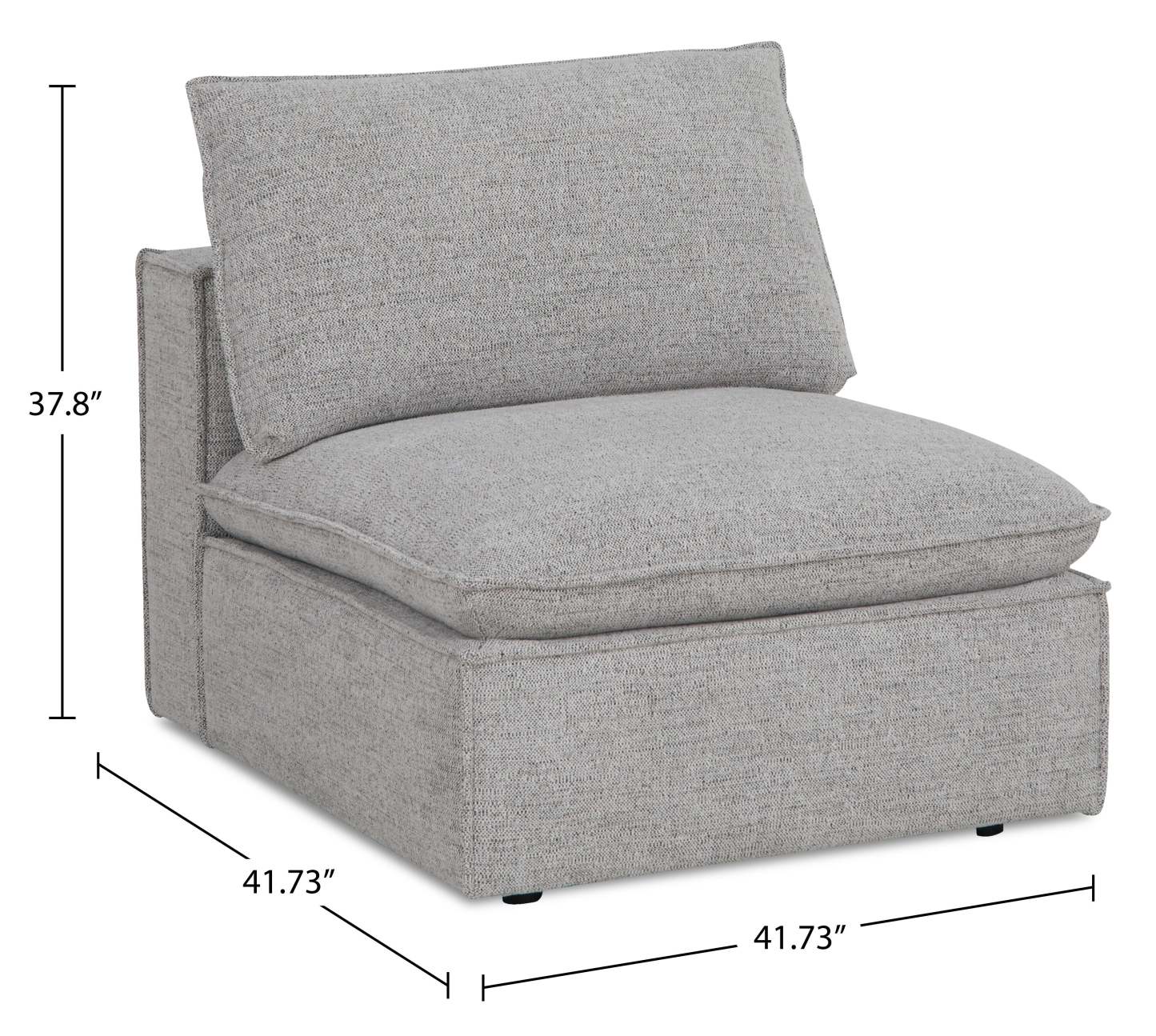 Fusion Modular 33.46 Chaise sans accoudoirs en tissu chenille gris argenté avec coussin amovible en plumes | Fauteuil modulaire sans accoudoirs Fusion de 33,46 po en tissu chenille gris argenté avec coussin amovible en couette et plumes