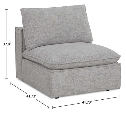 Fusion Modular 33.46 Chaise sans accoudoirs en tissu chenille gris argenté avec coussin amovible en plumes | Fauteuil modulaire sans accoudoirs Fusion de 33,46 po en tissu chenille gris argenté avec coussin amovible en couette et plumes