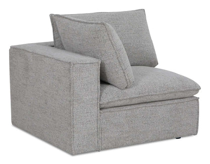 Fusion Modular 41.73 Chaise d'angle en tissu chenille gris argenté avec dossier amovible et coussin en plumes | Fauteuil modulaire en coin Fusion de 41,73 po en tissu de chenille gris argenté avec coussin de dossier amovible en couette et plumes