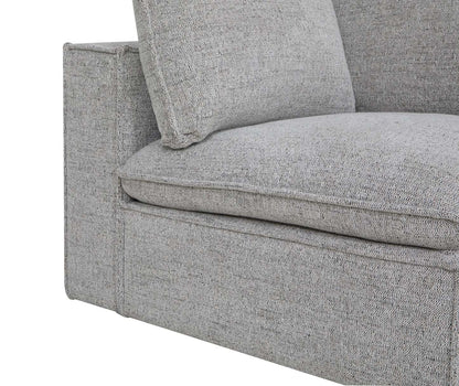 Fusion Modular 41.73 Chaise d'angle en tissu chenille gris argenté avec dossier amovible et coussin en plumes | Fauteuil modulaire en coin Fusion de 41,73 po en tissu de chenille gris argenté avec coussin de dossier amovible en couette et plumes
