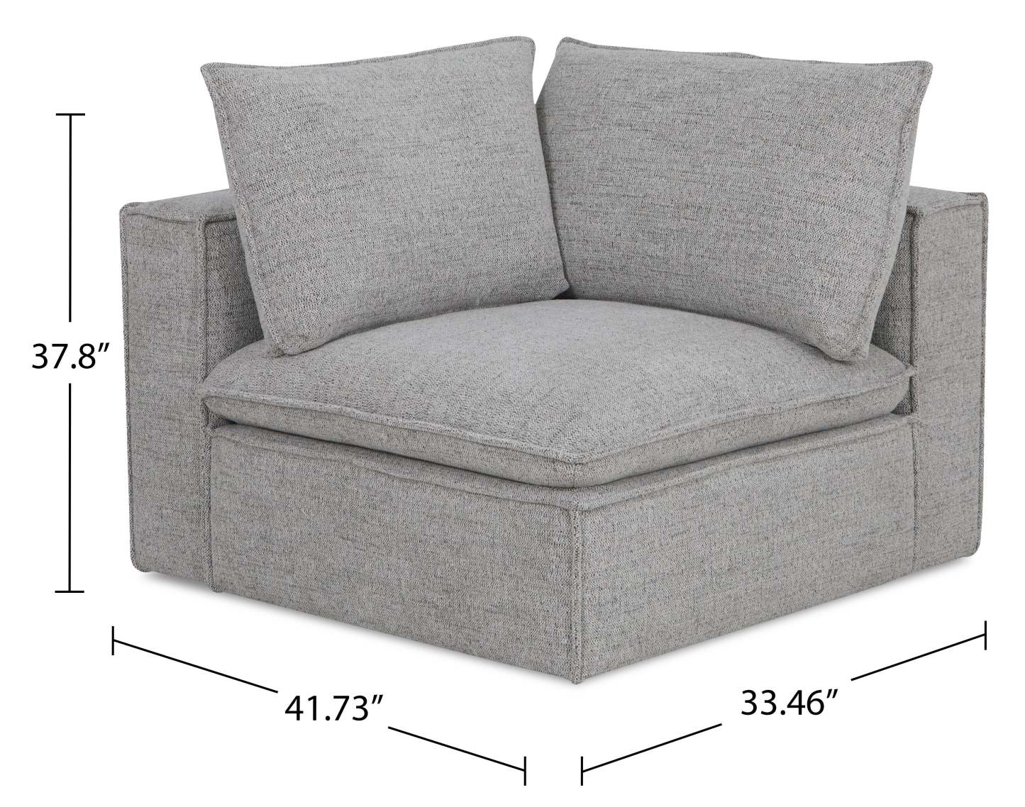 Fusion Modular 41.73 Chaise d'angle en tissu chenille gris argenté avec dossier amovible et coussin en plumes | Fauteuil modulaire en coin Fusion de 41,73 po en tissu de chenille gris argenté avec coussin de dossier amovible en couette et plumes