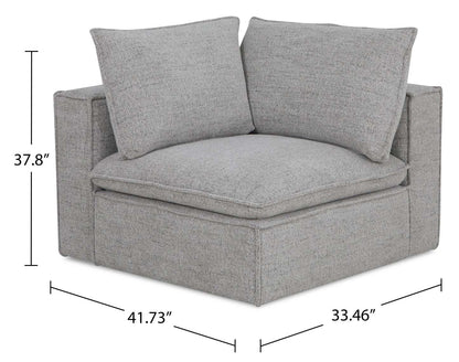 Fusion Modular 41.73 Chaise d'angle en tissu chenille gris argenté avec dossier amovible et coussin en plumes | Fauteuil modulaire en coin Fusion de 41,73 po en tissu de chenille gris argenté avec coussin de dossier amovible en couette et plumes