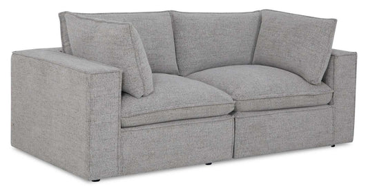 Causeuse modulaire Fusion de 83,46 po en tissu de chenille gris argenté avec coussins de dossier amovibles en couette et plumes