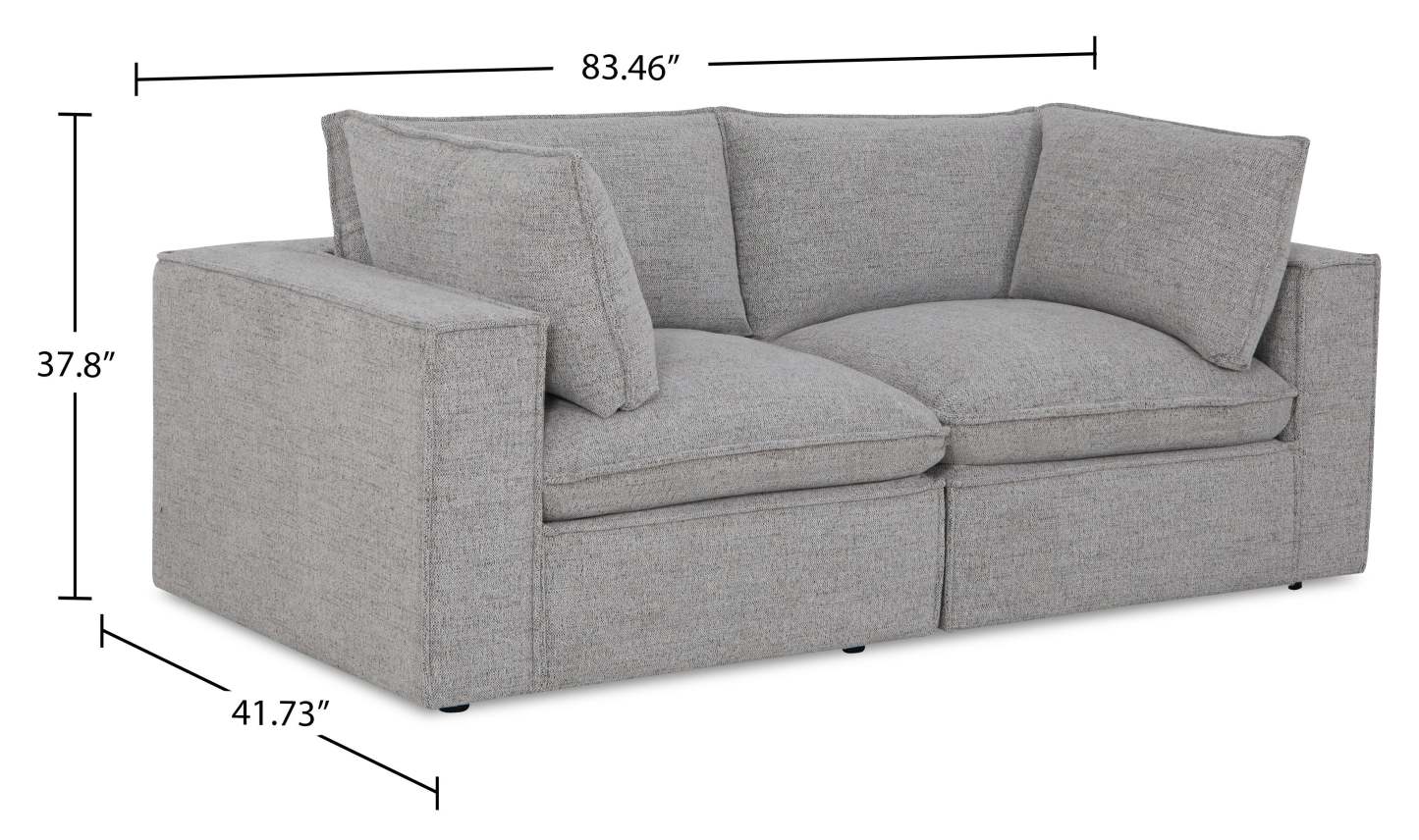 Causeuse modulaire Fusion de 83,46 po en tissu de chenille gris argenté avec coussins de dossier amovibles en couette et plumes