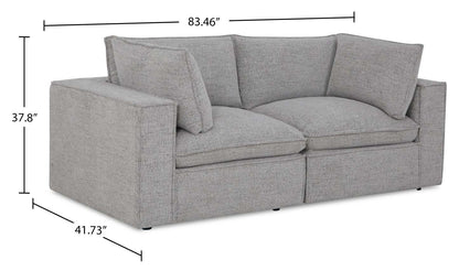 Causeuse modulaire Fusion de 83,46 po en tissu de chenille gris argenté avec coussins de dossier amovibles en couette et plumes