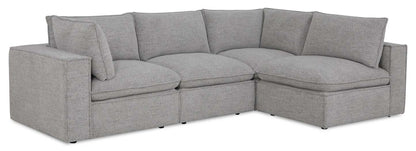 Fusion modulaire 4 pièces en tissu chenille gris argenté avec coussins de dossier amovibles en plumes | Canapé sectionnel modulaire Fusion 4 pièces en tissu chenille gris argenté avec coussins de dossier amovibles en couette et plumes