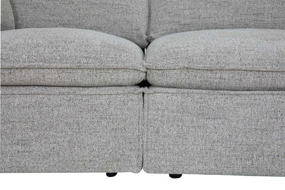 Fusion modulaire 4 pièces en tissu chenille gris argenté avec coussins de dossier amovibles en plumes | Canapé sectionnel modulaire Fusion 4 pièces en tissu chenille gris argenté avec coussins de dossier amovibles en couette et plumes