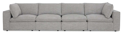 Fusion modulaire 4 pièces en tissu chenille gris argenté avec coussins de dossier amovibles en plumes | Canapé sectionnel modulaire Fusion 4 pièces en tissu chenille gris argenté avec coussins de dossier amovibles en couette et plumes