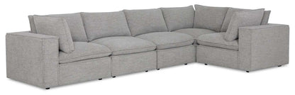 Fusion modulaire 5 pièces en tissu chenille gris argenté avec coussins de dossier amovibles en plumes | Canapé sectionnel modulaire Fusion 5 pièces en tissu de chenille gris argenté avec coussins de dossier amovibles en couette et plumes