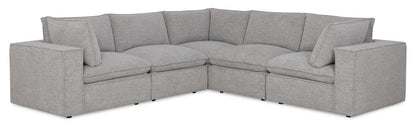 Fusion modulaire 5 pièces en tissu chenille gris argenté avec coussins de dossier amovibles en plumes | Canapé sectionnel modulaire Fusion 5 pièces en tissu de chenille gris argenté avec coussins de dossier amovibles en couette et plumes