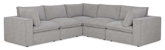 Fusion Modular 5-Piece Silver Grey Chenille Fabric Sectional with Removable Feather Down Back Cushions | Canapé sectionnel modulaire Fusion 5 pièces en tissu de chenille gris argenté avec coussins de dossier amovibles en duvet et plumes