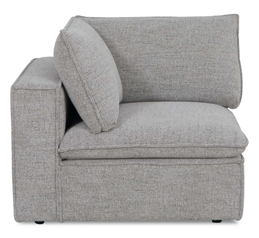 Fusion Modular 41.73 Chaise d'angle en tissu chenille gris argenté avec dossier amovible et coussin en plumes | Fauteuil modulaire en coin Fusion de 41,73 po en tissu de chenille gris argenté avec coussin de dossier amovible en couette et plumes