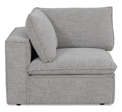 Fusion modulaire 6 pièces en tissu chenille gris argenté avec coussins de dossier amovibles en plumes | Sectionnel modulaire Fusion 6 pièces en tissu de chenille gris argenté avec coussins de dossier amovibles en couette et plumes