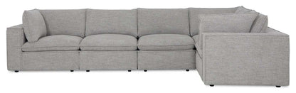 Fusion modulaire 5 pièces en tissu chenille gris argenté avec coussins de dossier amovibles en plumes | Canapé sectionnel modulaire Fusion 5 pièces en tissu de chenille gris argenté avec coussins de dossier amovibles en couette et plumes