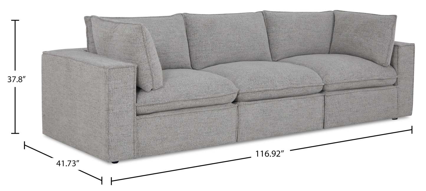 Canapé modulable Fusion de 116,92 po en tissu de chenille gris argenté avec coussins de dossier amovibles en couette et plumes