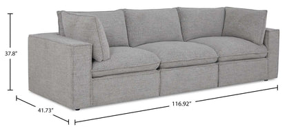 Canapé modulable Fusion de 116,92 po en tissu de chenille gris argenté avec coussins de dossier amovibles en couette et plumes
