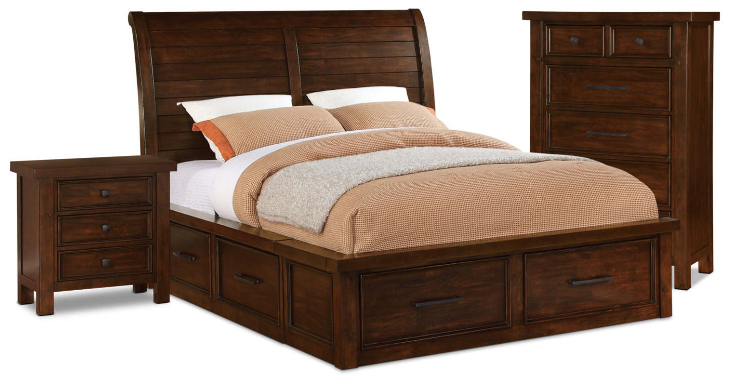 Sonoma 5-Piece King Storage Bedroom Package with Chest and Nightstand – Dark Brown|Ens. Sonoma 5 pcs avec très grand lit de rangement, commode et table de nuit - brun foncé