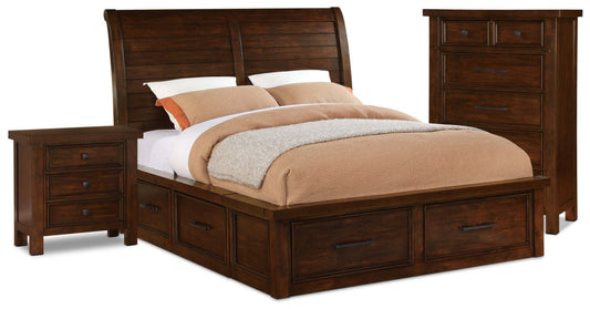 Sonoma 5-Piece King Storage Bedroom Package with Chest and Nightstand – Dark Brown|Ens. Sonoma 5 pcs avec très grand lit de rangement, commode et table de nuit - brun foncé