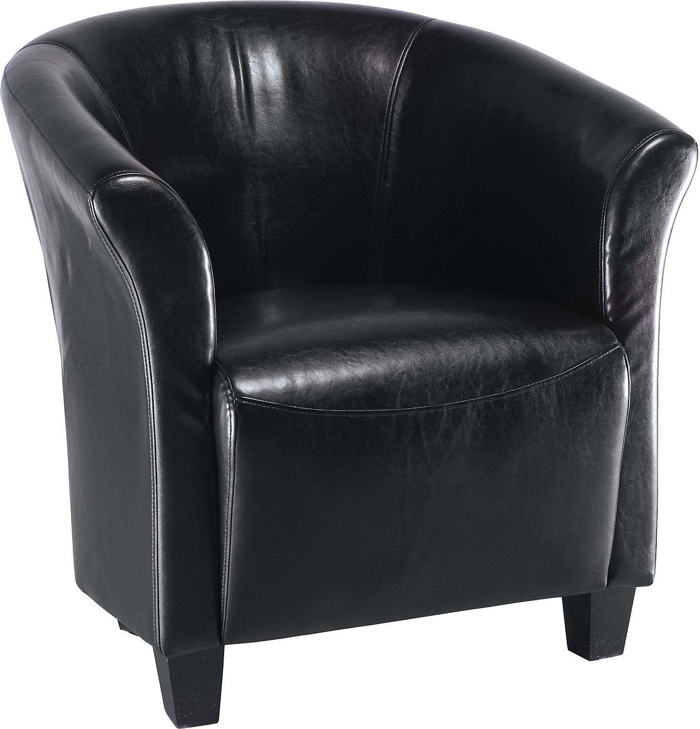 Fauteuil d'appoint de style baignoire en similicuir Ethan 31 avec pieds en bois - Noir | Fauteuil d'appoint Ethan de style gondole de 31 po en similicuir avec pattes en bois - noir