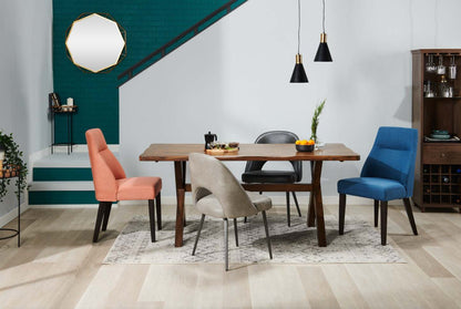 Chaise de salle à manger Gabi avec tissu d'apparence lin - Bleu | Chaise de salle à manger Gabi en tissu d'apparence lin - bleue