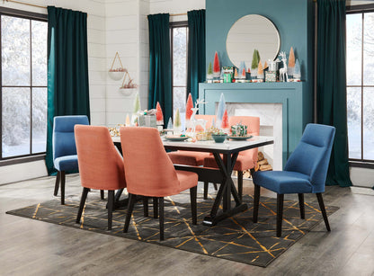 Chaise de salle à manger Gabi avec tissu d'apparence lin - Bleu | Chaise de salle à manger Gabi en tissu d'apparence lin - bleue