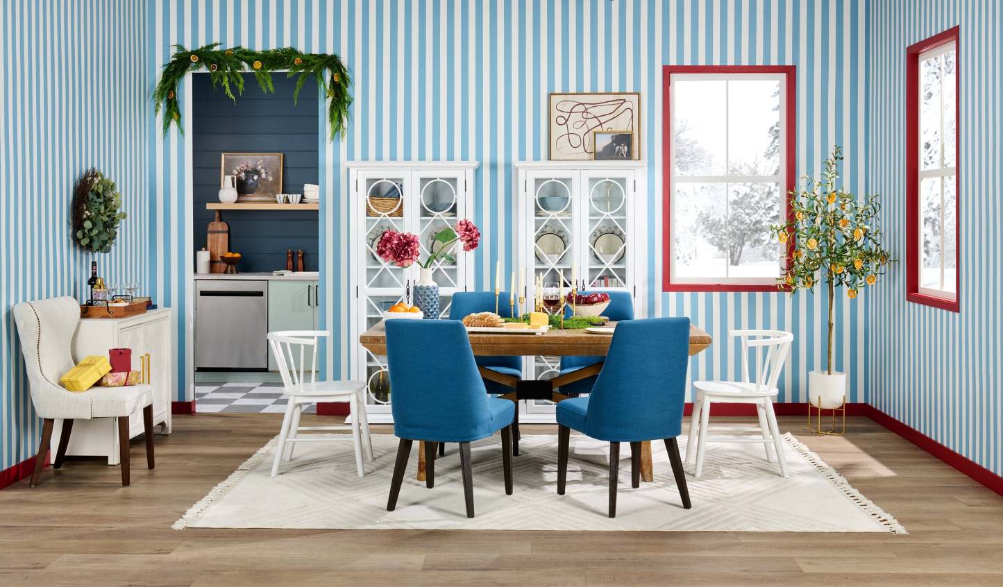 Chaise de salle à manger Gabi avec tissu d'apparence lin - Bleu | Chaise de salle à manger Gabi en tissu d'apparence lin - bleue