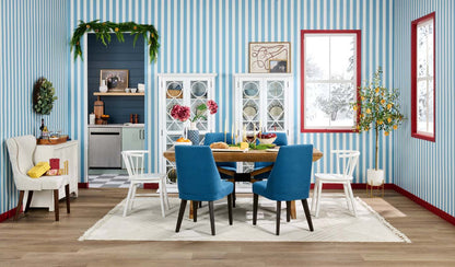 Chaise de salle à manger Gabi avec tissu d'apparence lin - Bleu | Chaise de salle à manger Gabi en tissu d'apparence lin - bleue