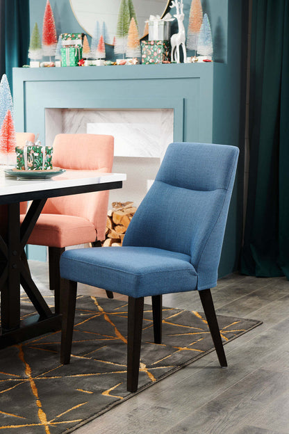 Chaise de salle à manger Gabi avec tissu d'apparence lin - Bleu | Chaise de salle à manger Gabi en tissu d'apparence lin - bleue