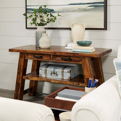 Galeveston 50 Rustic Sofa Table with Storage and Shelf - Brown Woodgrain Wood|Table de salon rustique Galeveston de 50 po avec rangement et tablette - bois à grain de bois brun