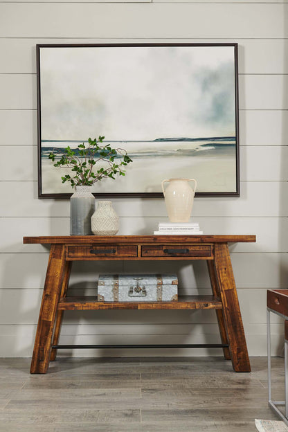 Galeveston 50 Rustic Sofa Table with Storage and Shelf - Brown Woodgrain Wood|Table de salon rustique Galeveston de 50 po avec rangement et tablette - bois à grain de bois brun