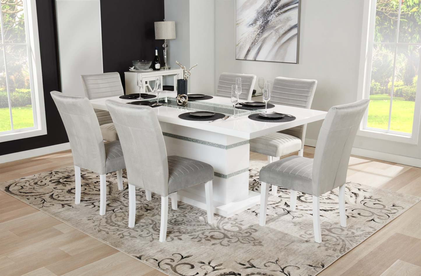 Chaise de salle à manger Garbo en tissu de velours et en bois - grise