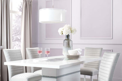 Table de salle à manger Garbo avec incrustation en verre, base piédestal, glamour, 78,75 po - blanche | Table de salle à manger somptueuse Garbo de 78,75 po (L) avec incrustation de verre et base piédestal - blanche