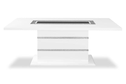 Table de salle à manger Garbo avec incrustation en verre, base piédestal, glamour, 78,75 po - blanche | Table de salle à manger somptueuse Garbo de 78,75 po (L) avec incrustation de verre et base piédestal - blanche