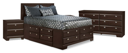 Ensemble de chambre à coucher avec rangement queen Yorkdale 6 pièces avec 2 tables de nuit|Ensemble de chambre à coucher Yorkdale 6 pièces avec lit queen de rangement et 2 tables de nuit