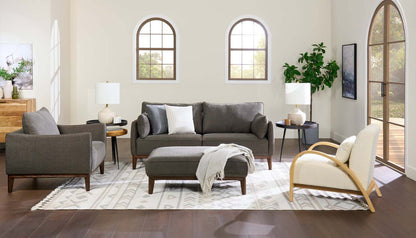 Cindy Crawford Home Pouf Gena 45 en tissu d'apparence lin avec base et pieds en bois - Gris anthracite | Pouf Gena de Cindy Crawford Home de 45 po en tissu d'apparence lin avec base et pattes en bois - gris anthracite